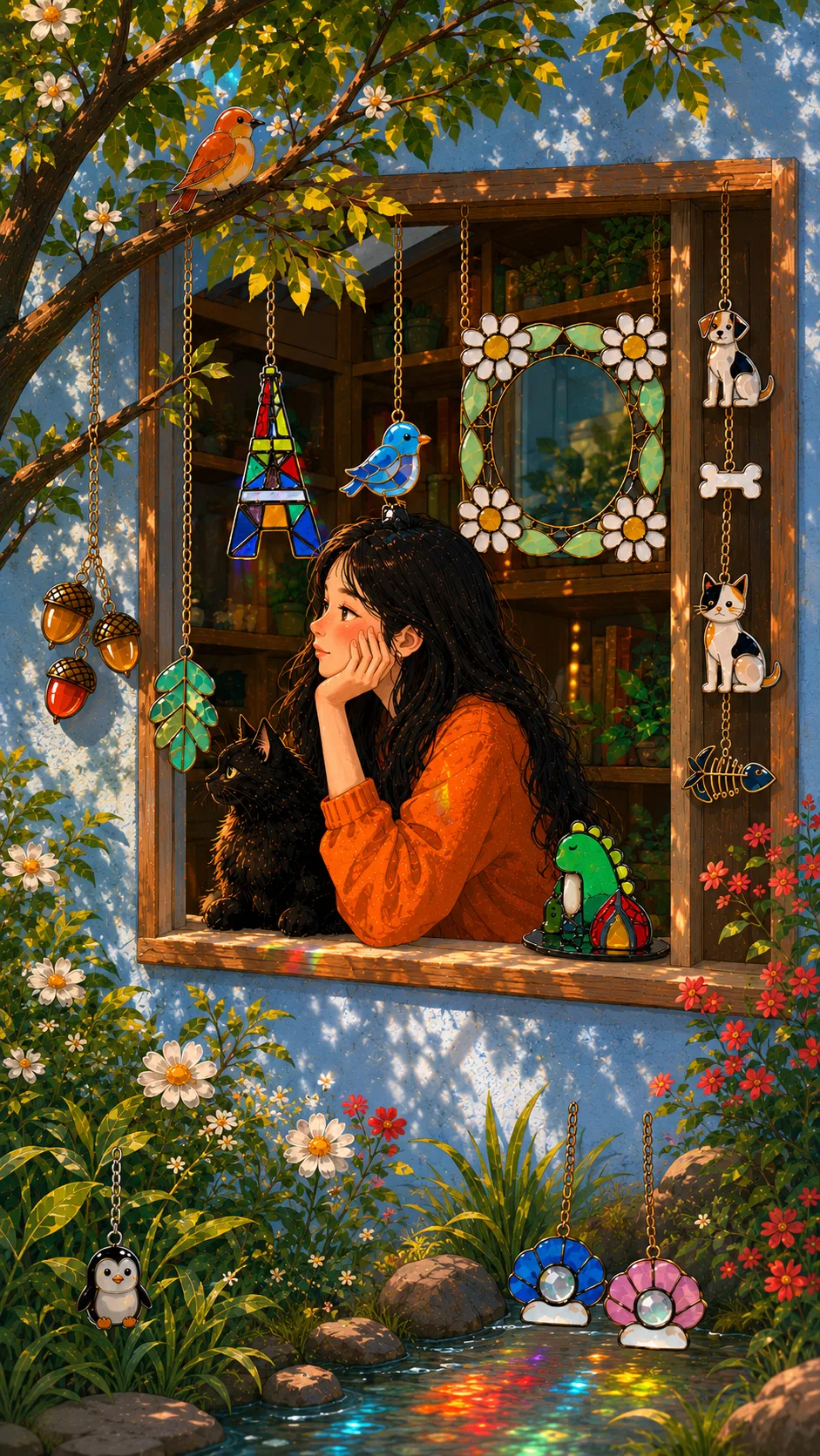 The Garden suncatchers in a sunlit garden window